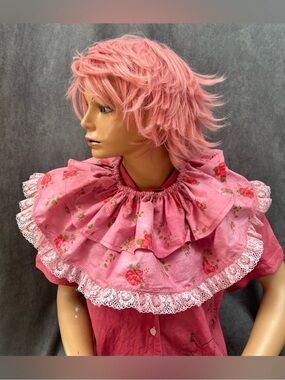 Vintage Floral Lace Ruffled Clown Collar pink